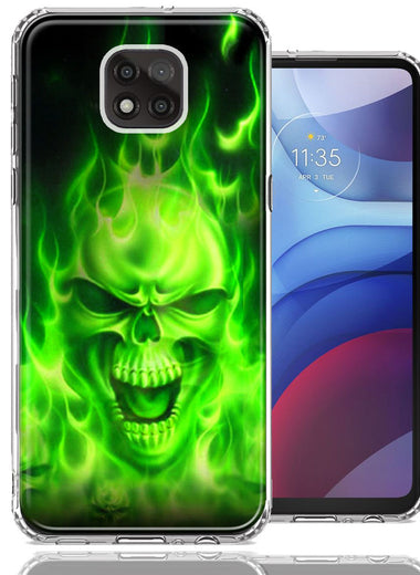 Motorola Moto G Power 2021 Green Flaming Skull Double Layer Phone Case Cover