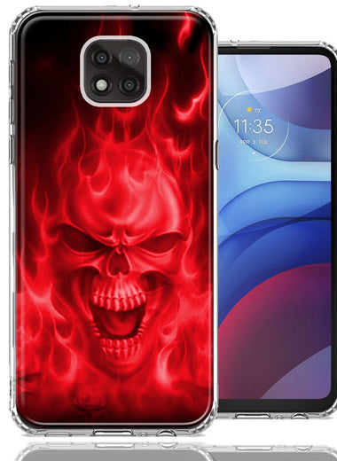 Motorola Moto G Power 2021 Red Flaming Skull Double Layer Phone Case Cover