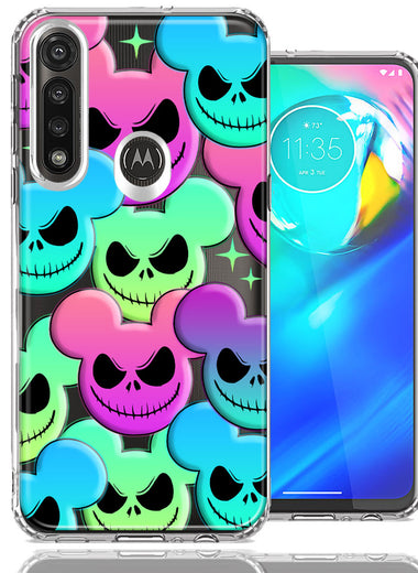 Motorola Moto G Power Bright Rainbow Nightmare Skulls Spooky Season Halloween Design Double Layer Phone Case Cover