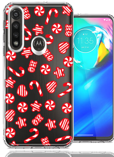 Motorola Moto G Power Christmas Winter Red White Peppermint Candies Swirls Candycanes Design Double Layer Phone Case Cover