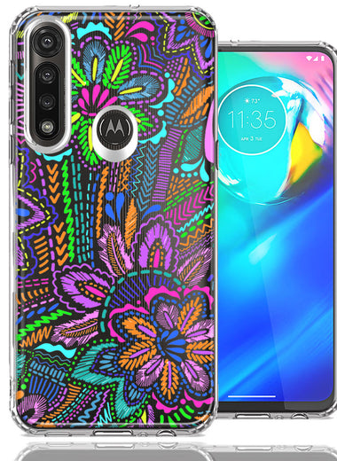 Motorola Moto G Power Colorful Summer Flowers Doodle Art Design Double Layer Phone Case Cover