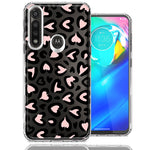 Motorola Moto G Power Cute Pink Leopard Print Hearts Valentines Day Love Double Layer Phone Case Cover