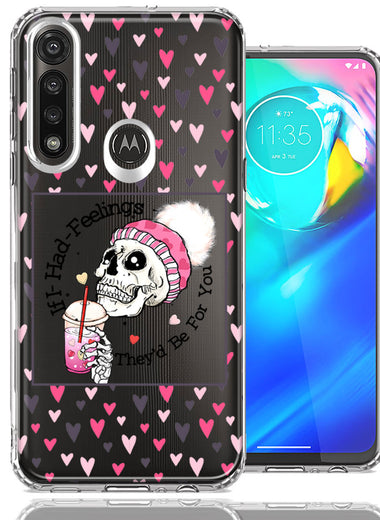 Motorola Moto G Power Pink Dead Valentine Skull Frap Hearts If I had Feelings They'd Be For You Love Double Layer Phone Case Cover