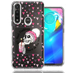 Motorola Moto G Power Pink Dead Valentine Skull Frap Hearts If I had Feelings They'd Be For You Love Double Layer Phone Case Cover