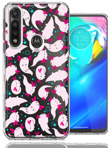 Motorola Moto G Power Pink Happy Swimming Axolotls Polka Dots Double Layer Phone Case Cover