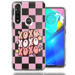 Motorola Moto G Power Retro Pink Checkered XOXO Vintage 70s Style Hippie Valentine Love Double Layer Phone Case Cover