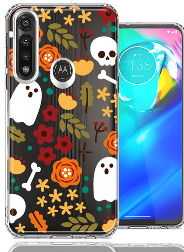 Motorola Moto G Power Spooky Season Fall Autumn Flowers Ghosts Skulls Halloween Double Layer Phone Case Cover