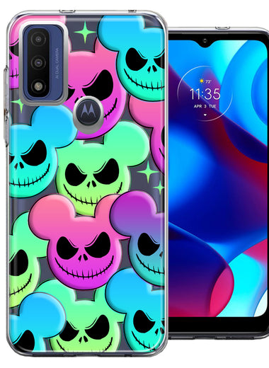 Motorola Moto G Pure Bright Rainbow Nightmare Skulls Spooky Season Halloween Design Double Layer Phone Case Cover