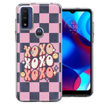 Motorola Moto G Pure Retro Pink Checkered XOXO Vintage 70s Style Hippie Valentine Love Double Layer Phone Case Cover