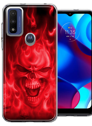 Motorola Moto G Pure G Power 2022 Red Flaming Skull Double Layer Phone Case Cover