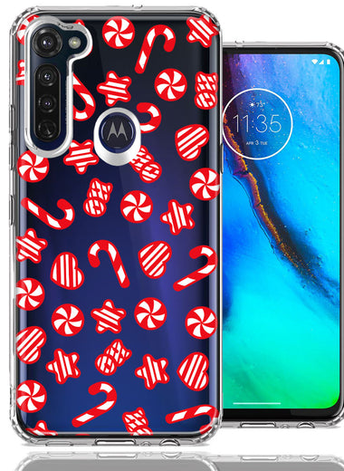Motorola Moto G Stylus Christmas Winter Red White Peppermint Candies Swirls Candycanes Design Double Layer Phone Case Cover