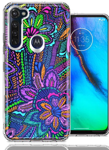 Motorola Moto G Stylus Colorful Summer Flowers Doodle Art Design Double Layer Phone Case Cover