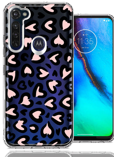 Motorola Moto G Stylus Cute Pink Leopard Print Hearts Valentines Day Love Double Layer Phone Case Cover