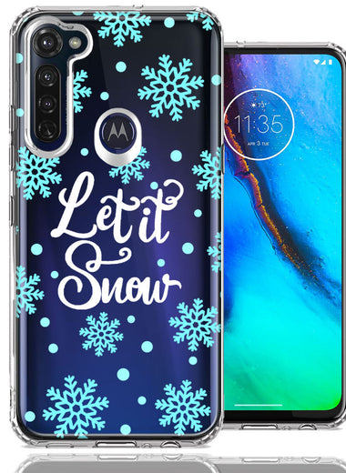 Motorola Moto G Stylus Christmas Holiday Let It Snow Winter Blue Snowflakes Design Double Layer Phone Case Cover