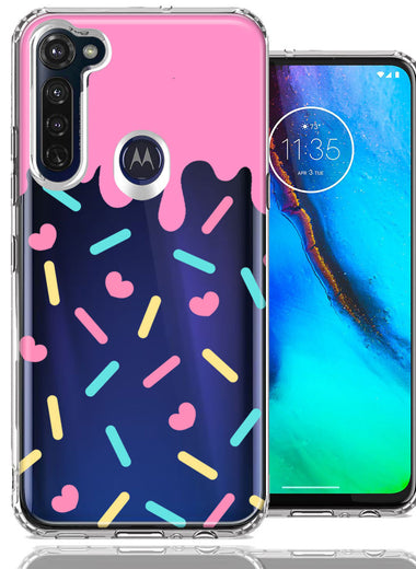Motorola Moto G Stylus Pink Drip Frosting Cute Heart Sprinkles Kawaii Cake Design Double Layer Phone Case Cover