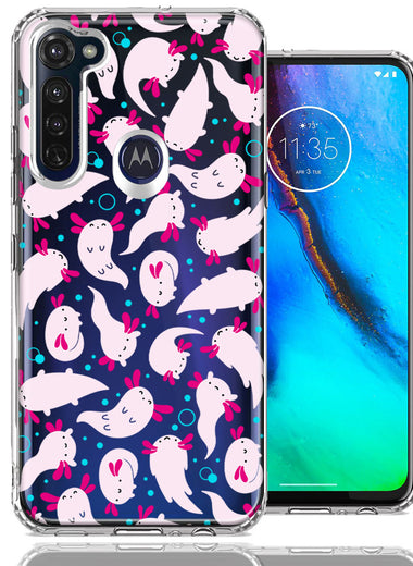 Motorola Moto G Stylus Pink Happy Swimming Axolotls Polka Dots Double Layer Phone Case Cover