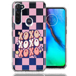 Motorola Moto G Stylus Retro Pink Checkered XOXO Vintage 70s Style Hippie Valentine Love Double Layer Phone Case Cover
