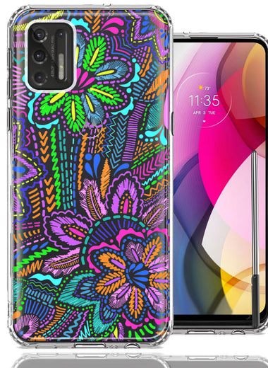 Motorola Moto G Stylus 2021 Colorful Summer Flowers Doodle Art Design Double Layer Phone Case Cover