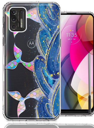 Motorola Moto G Stylus 2021 Rainbow Mermaid Tails Scales Ocean Waves Beach Girls Summer Double Layer Phone Case Cover
