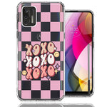 Motorola Moto G Stylus 2021 Retro Pink Checkered XOXO Vintage 70s Style Hippie Valentine Love Double Layer Phone Case Cover