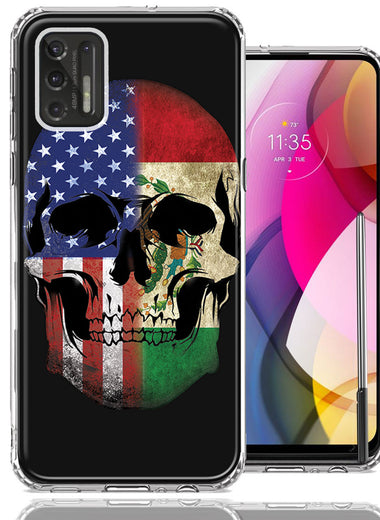 Motorola Moto G Stylus 2021 US Mexico Flag Skull Double Layer Phone Case Cover