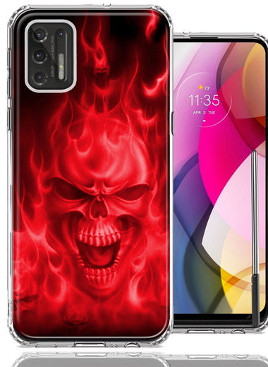 Motorola Moto G Stylus 2021 Red Flaming Skull Double Layer Phone Case Cover