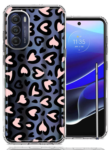 Motorola Moto G Stylus 5G 2022 Cute Pink Leopard Print Hearts Valentines Day Love Double Layer Phone Case Cover