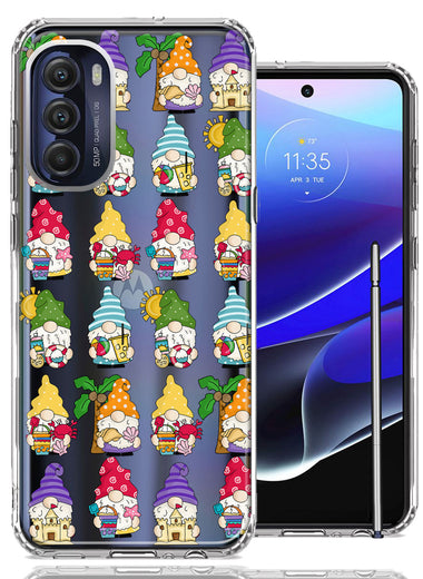 Motorola Moto G Stylus 5G 2022 Summer Beach Cute Gnomes Sand Castle Shells Palm Trees Double Layer Phone Case Cover