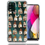 Motorola Moto G Stylus 5G Cute Morning Coffee Lovers Gnomes Characters Drip Iced Latte Americano Espresso Brown Double Layer Phone Case Cover