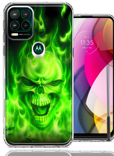 Motorola Moto G Stylus 5G 2021 Green Flaming Skull Double Layer Phone Case Cover