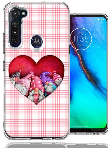 Motorola Moto G Stylus Valentine's Day Garden Gnomes Heart Love Pink Plaid Double Layer Phone Case Cover
