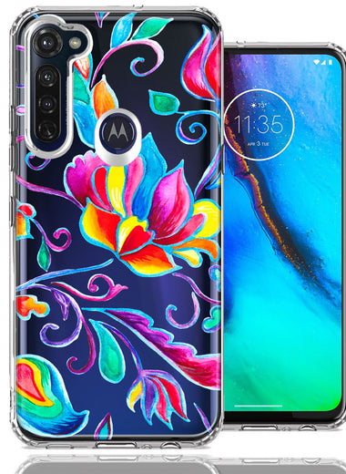For Motorola Moto G Stylus 2020 Bright Colors Rainbow Water Lilly Floral Phone Case Cover