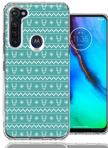 Motorola Moto G Stylus Teal Christmas Reindeer Pattern Design Double Layer Phone Case Cover
