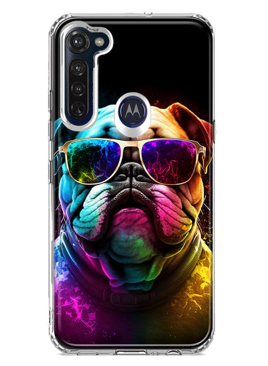 Motorola Moto G Stylus Neon Rainbow Glow Bulldog Hybrid Protective Phone Case Cover