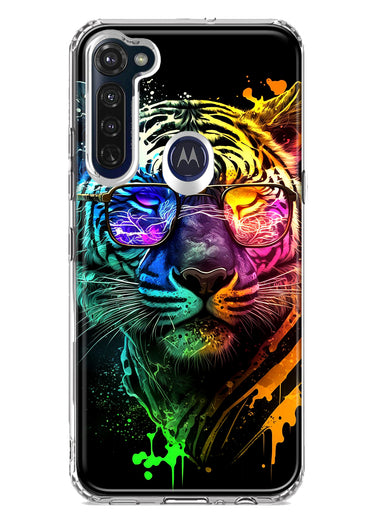 Motorola Moto G Stylus Neon Rainbow Swag Tiger Hybrid Protective Phone Case Cover