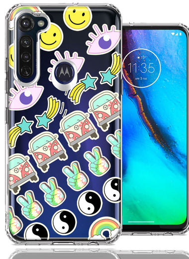 Motorola Moto G Stylus 70's Yin Yang Hippie Happy Peace Stars Design Double Layer Phone Case Cover