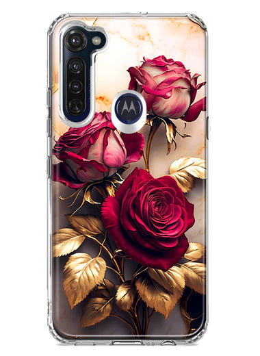 Motorola Moto G Stylus Romantic Elegant Gold Marble Red Roses Double Layer Phone Case Cover