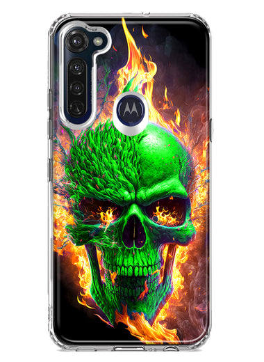 Motorola Moto G Stylus Green Flaming Skull Burning Fire Double Layer Phone Case Cover