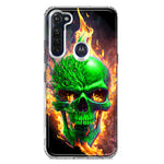 Motorola Moto G Stylus Green Flaming Skull Burning Fire Double Layer Phone Case Cover