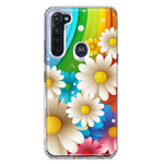 Motorola Moto G Stylus Colorful Rainbow Daisies Blue Pink White Green Double Layer Phone Case Cover