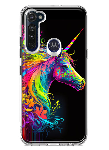 Motorola Moto G Stylus Neon Rainbow Glow Unicorn Floral Hybrid Protective Phone Case Cover