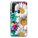 Motorola Moto G Stylus Colorful Crystal White Daisies Rainbow Gems Teal Double Layer Phone Case Cover