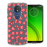 Motorola E5 Plus/G7 Power Christmas Winter Red White Peppermint Candies Swirls Candycanes Design Double Layer Phone Case Cover