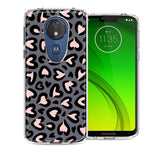 Motorola E5 Plus/G7 Power Cute Pink Leopard Print Hearts Valentines Day Love Double Layer Phone Case Cover