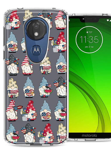 Motorola E5 Plus/G7 Power USA Fourth Of July American Summer Cute Gnomes Patriotic Parade Double Layer Phone Case Cover