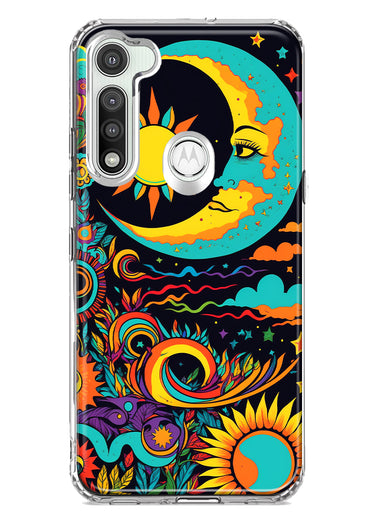 Motorola Moto G Fast Neon Rainbow Psychedelic Indie Hippie Indie Moon Hybrid Protective Phone Case Cover
