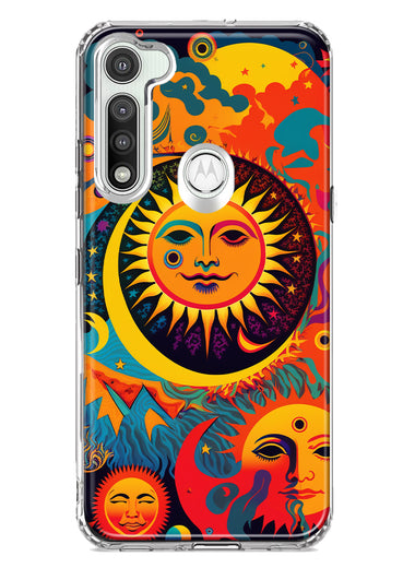 Motorola Moto G Fast Neon Rainbow Psychedelic Indie Hippie Sun Moon Hybrid Protective Phone Case Cover