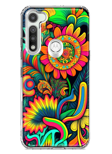 Motorola Moto G Fast Neon Rainbow Psychedelic Indie Hippie Sunflowers Hybrid Protective Phone Case Cover