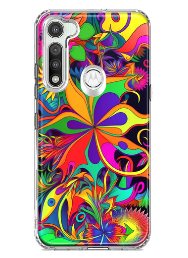 Motorola Moto G Fast Neon Rainbow Psychedelic Hippie Wild Flowers Hybrid Protective Phone Case Cover
