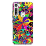 Motorola Moto G Fast Neon Rainbow Psychedelic Hippie Wild Flowers Hybrid Protective Phone Case Cover
